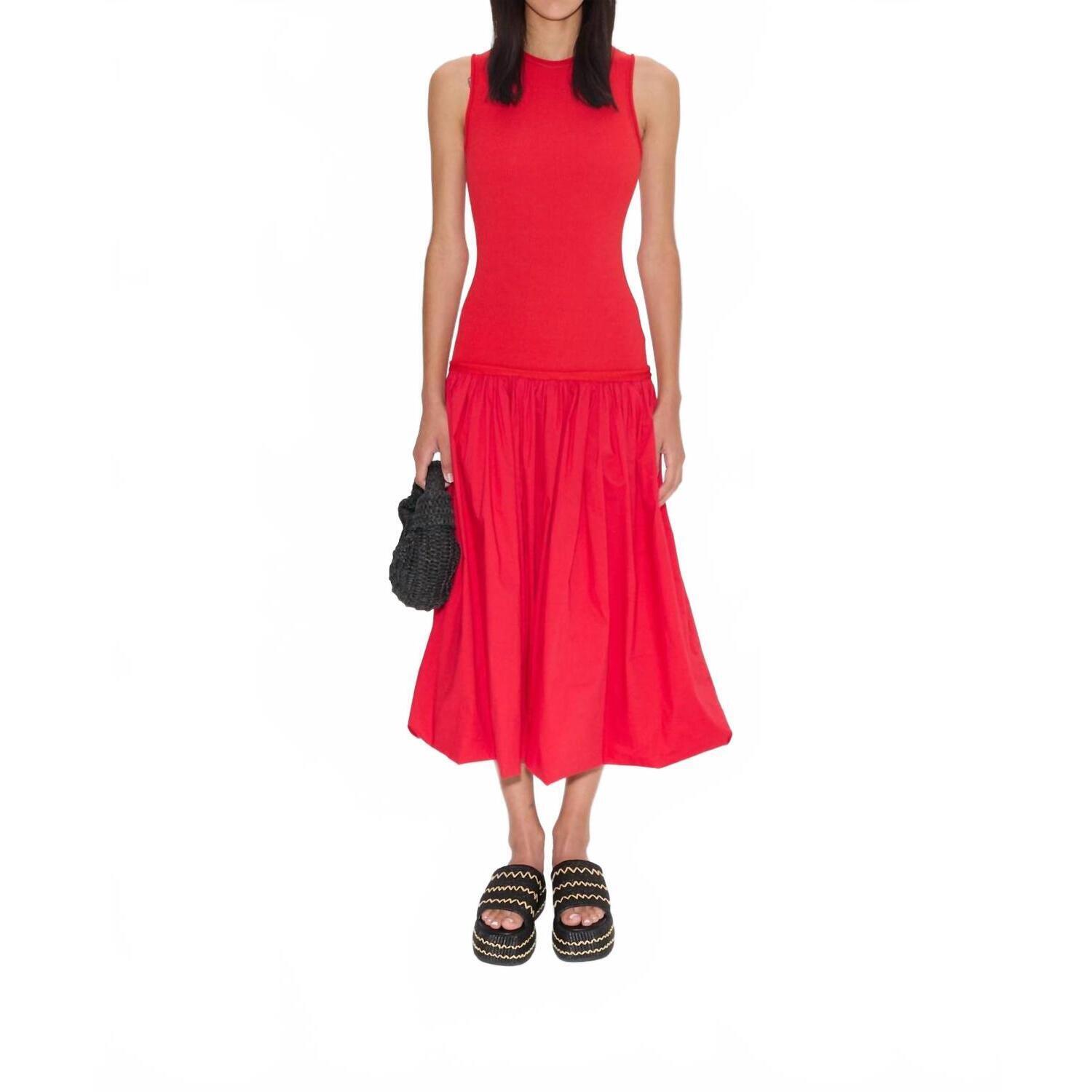 New Simon Miller Yanez Poplin Combo Dress In Cherry Red